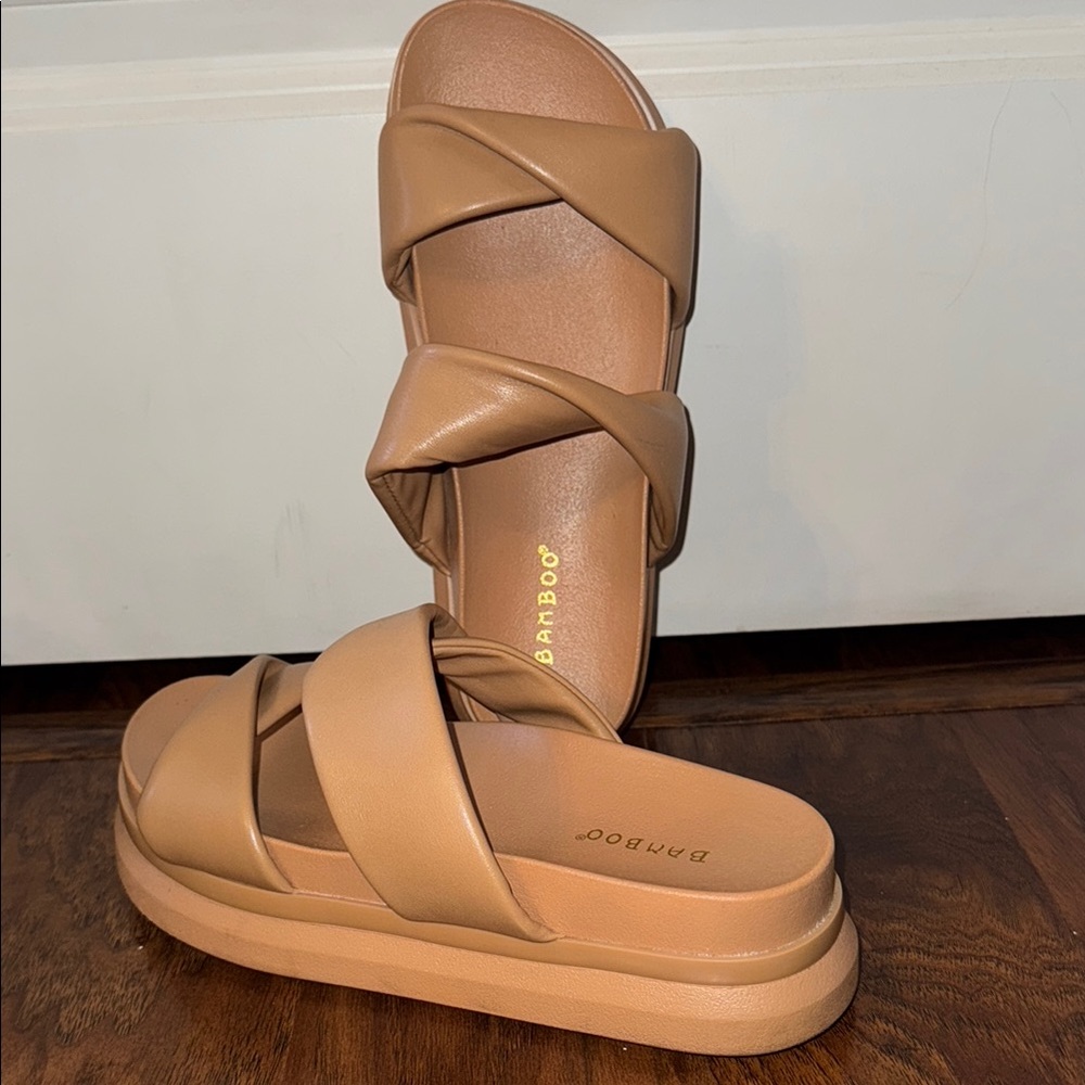 BAMBOO Tan Chunky Platform Sandals